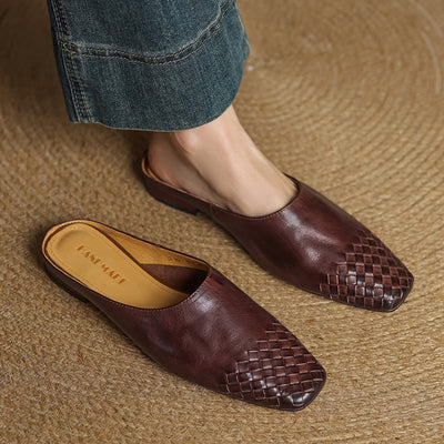 Women's Genuine Leather Woven Mules - front view | Hensley London