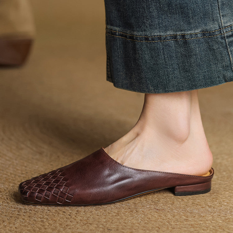 Women's Genuine Leather Woven Mules - product view | Hensley London