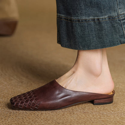 Women's Genuine Leather Woven Mules - product view | Hensley London