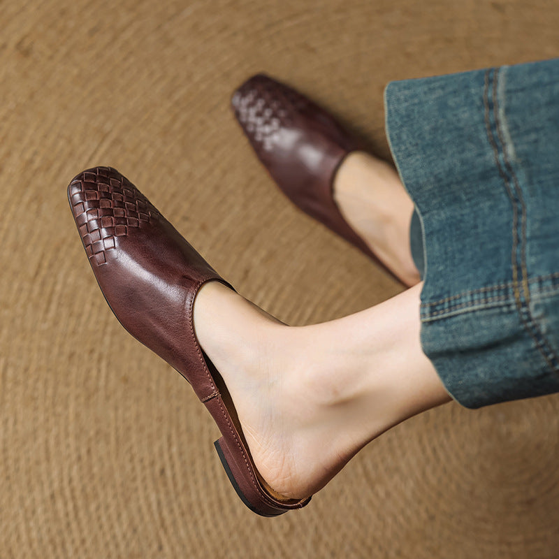 Women's Genuine Leather Woven Mules - product view | Hensley London