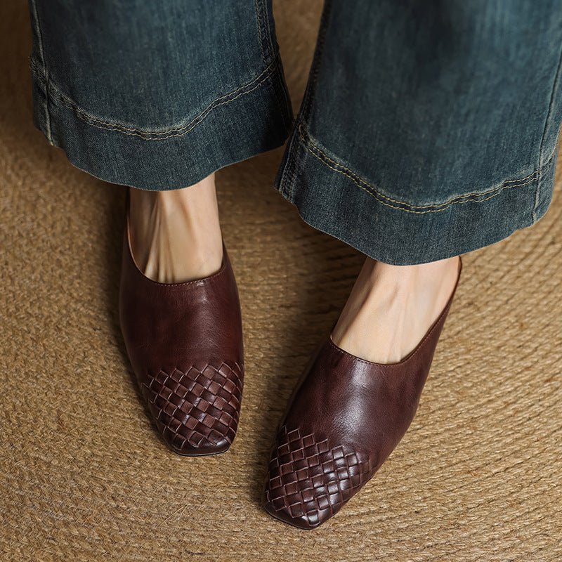 Women's Genuine Leather Woven Mules - product view | Hensley London