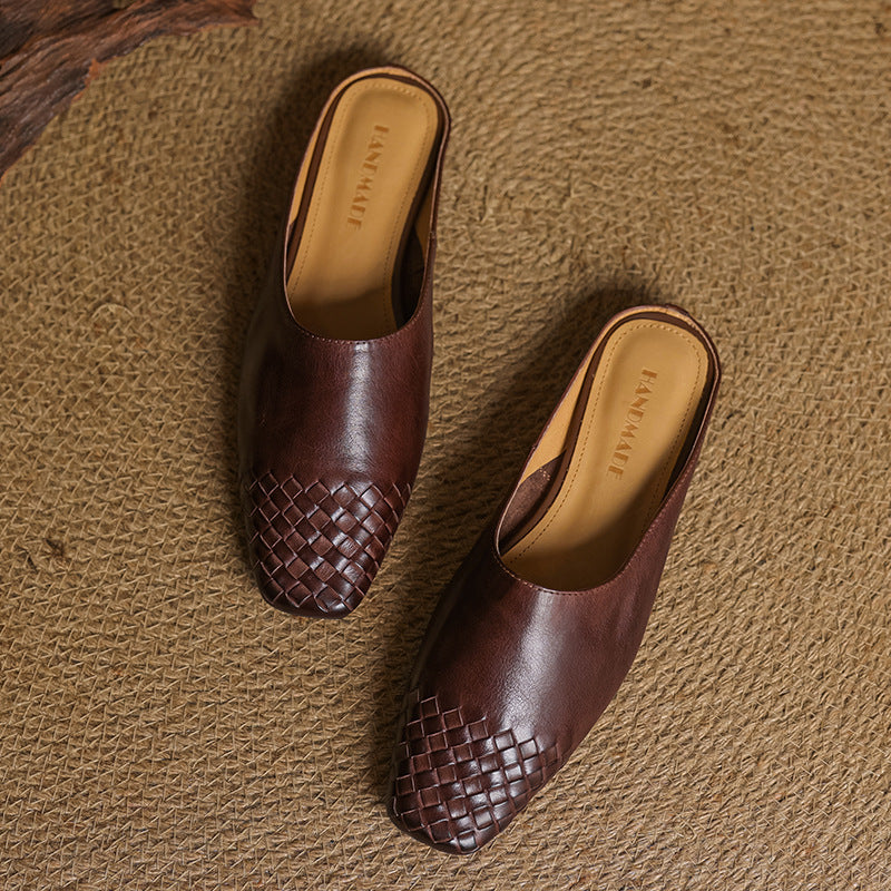 Women's Genuine Leather Woven Mules - product view | Hensley London