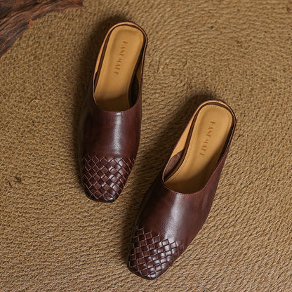 Women's Genuine Leather Woven Mules - product view | Hensley London
