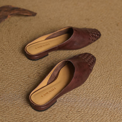 Women's Genuine Leather Woven Mules - detail view | Hensley London