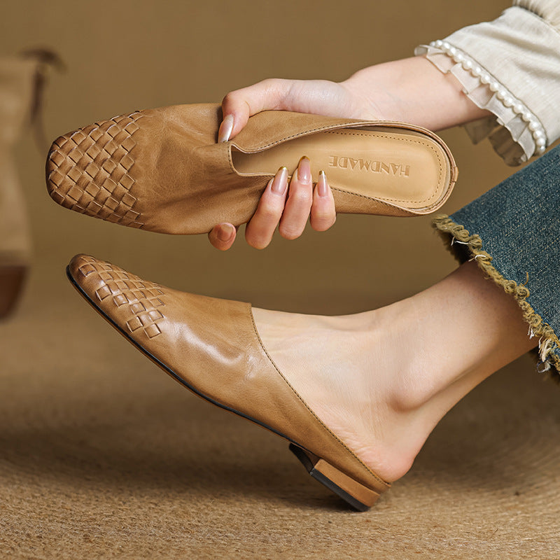Women's Genuine Leather Woven Mules - side view | Hensley London