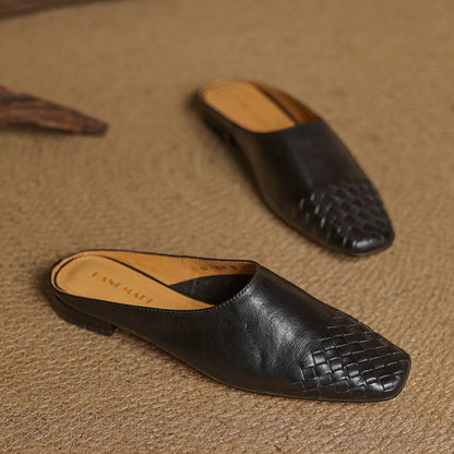 Women's Genuine Leather Woven Mules - product view | Hensley London