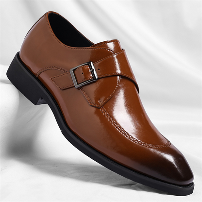 Men's Leather Single-Monk Strap Dress Shoes in Brown - product view | Hensley London