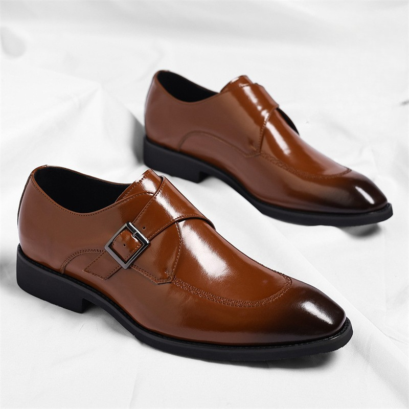 Men's Leather Single-Monk Strap Dress Shoes in Brown - additional view 2 | Hensley London