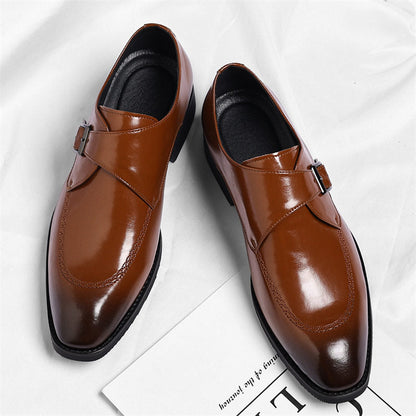 Men's Leather Single-Monk Strap Dress Shoes in Brown - additional view 3 | Hensley London