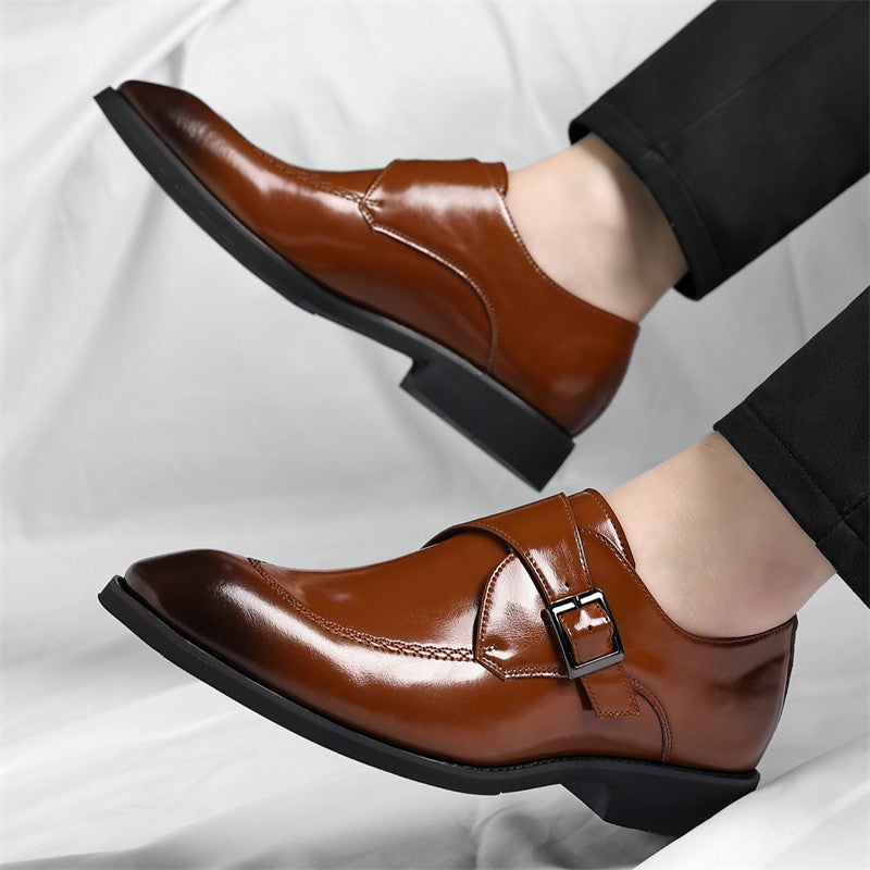 Men's Leather Single-Monk Strap Dress Shoes in Brown - additional view 4 | Hensley London