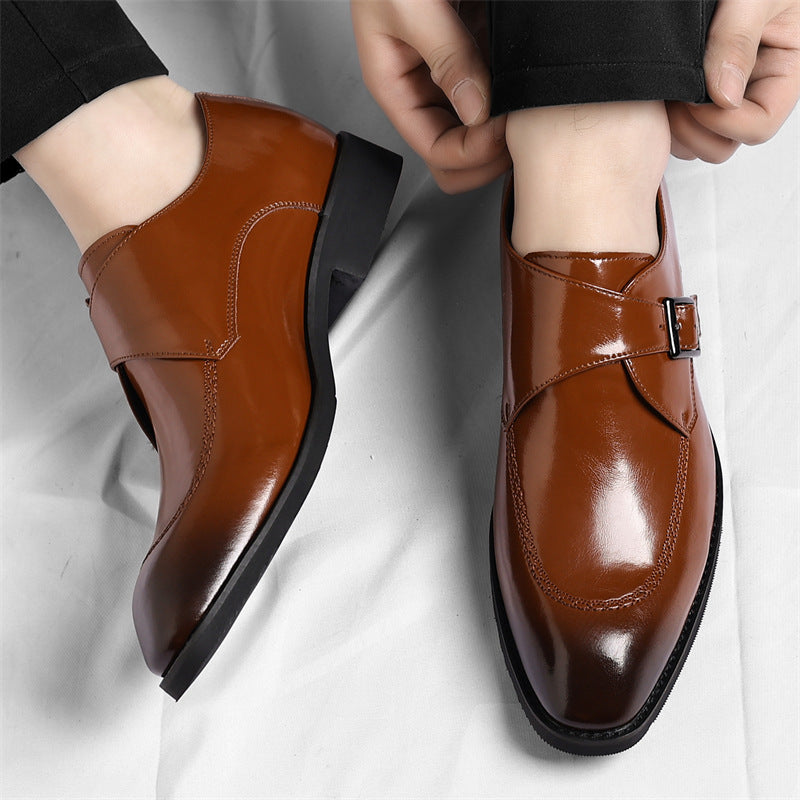Men's Leather Single-Monk Strap Dress Shoes in Brown - additional view 5 | Hensley London