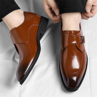 Men's Leather Single-Monk Strap Dress Shoes in Brown - additional view 5 | Hensley London