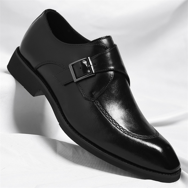 Men's Leather Single-Monk Strap Dress Shoes in Black - additional view 7 | Hensley London
