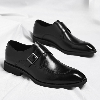Men's Leather Single-Monk Strap Dress Shoes in Black - additional view 8 | Hensley London
