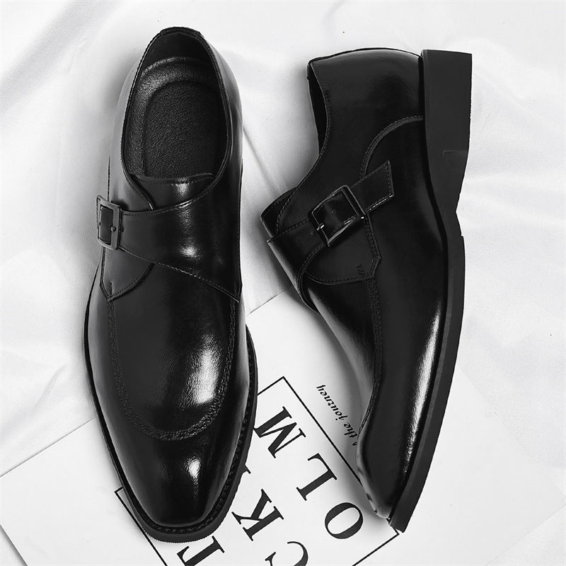 Men's Leather Single-Monk Strap Dress Shoes in Black - additional view 9 | Hensley London