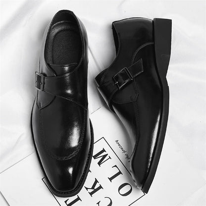 Men's Leather Single-Monk Strap Dress Shoes in Black - additional view 9 | Hensley London