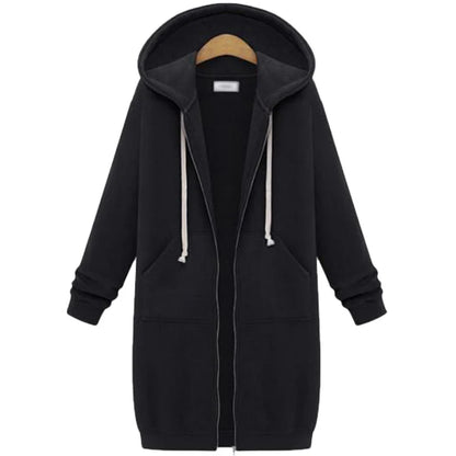 Women's Longline Hooded Zip-Up Sweatshirt in Black – additional product view | Hensley London