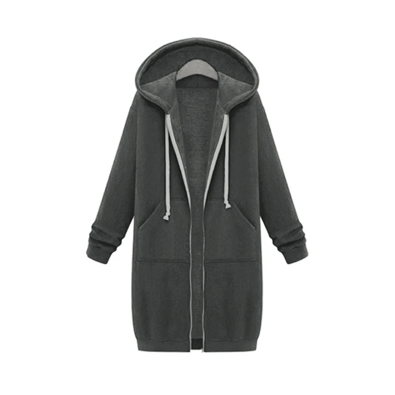Women's Longline Hooded Zip-Up Sweatshirt in Dark Gray – additional product view | Hensley London