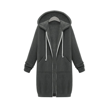 Women's Longline Hooded Zip-Up Sweatshirt in Dark Gray – additional product view | Hensley London