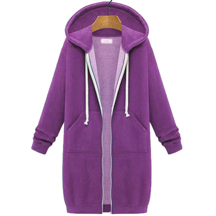 Women's Longline Hooded Zip-Up Sweatshirt in Violet – additional product view | Hensley London