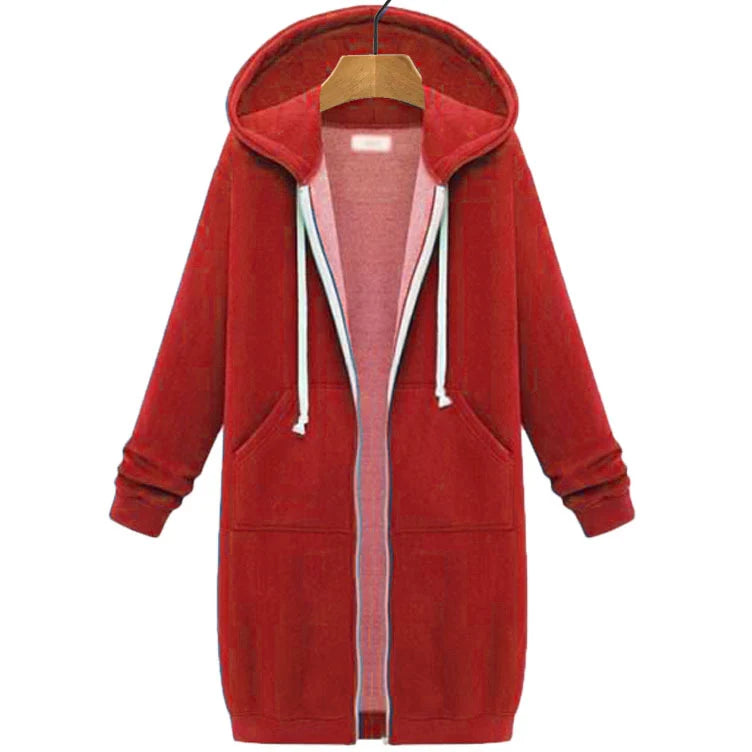 Women's Longline Hooded Zip-Up Sweatshirt in Orange – additional product view | Hensley London