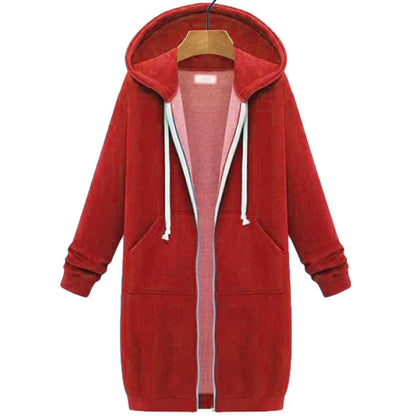 Women's Longline Hooded Zip-Up Sweatshirt in Orange – additional product view | Hensley London