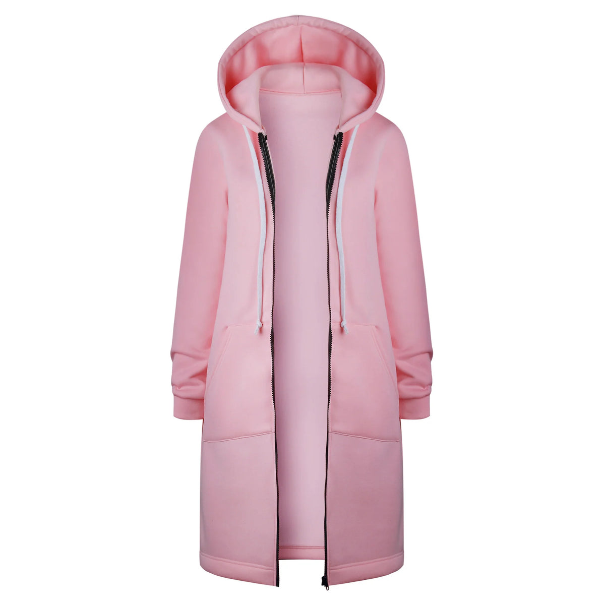 Women's Longline Hooded Zip-Up Sweatshirt in Pink – additional product view | Hensley London