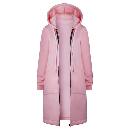 Women's Longline Hooded Zip-Up Sweatshirt in Pink – additional product view | Hensley London