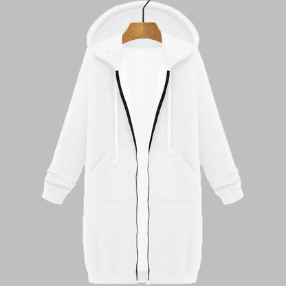 Women's Longline Hooded Zip-Up Sweatshirt in White – additional product view | Hensley London