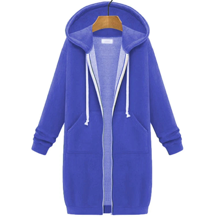 Women's Longline Hooded Zip-Up Sweatshirt in Sky Blue – additional product view | Hensley London