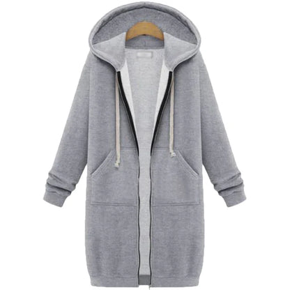 Women's Longline Hooded Zip-Up Sweatshirt in Light Gray – additional product view | Hensley London