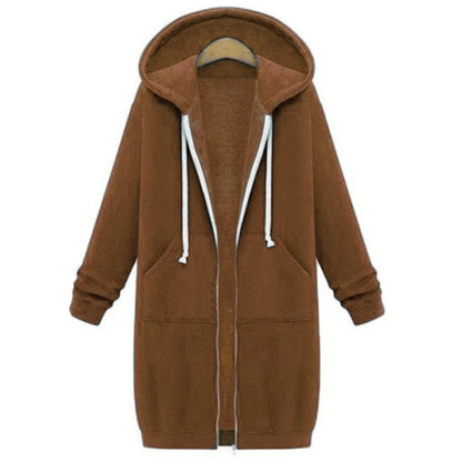 Women's Longline Hooded Zip-Up Sweatshirt in Brown – additional product view | Hensley London