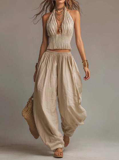 Women's Bohemian Halter Top & Harem Pants Set – product view | Hensley London
