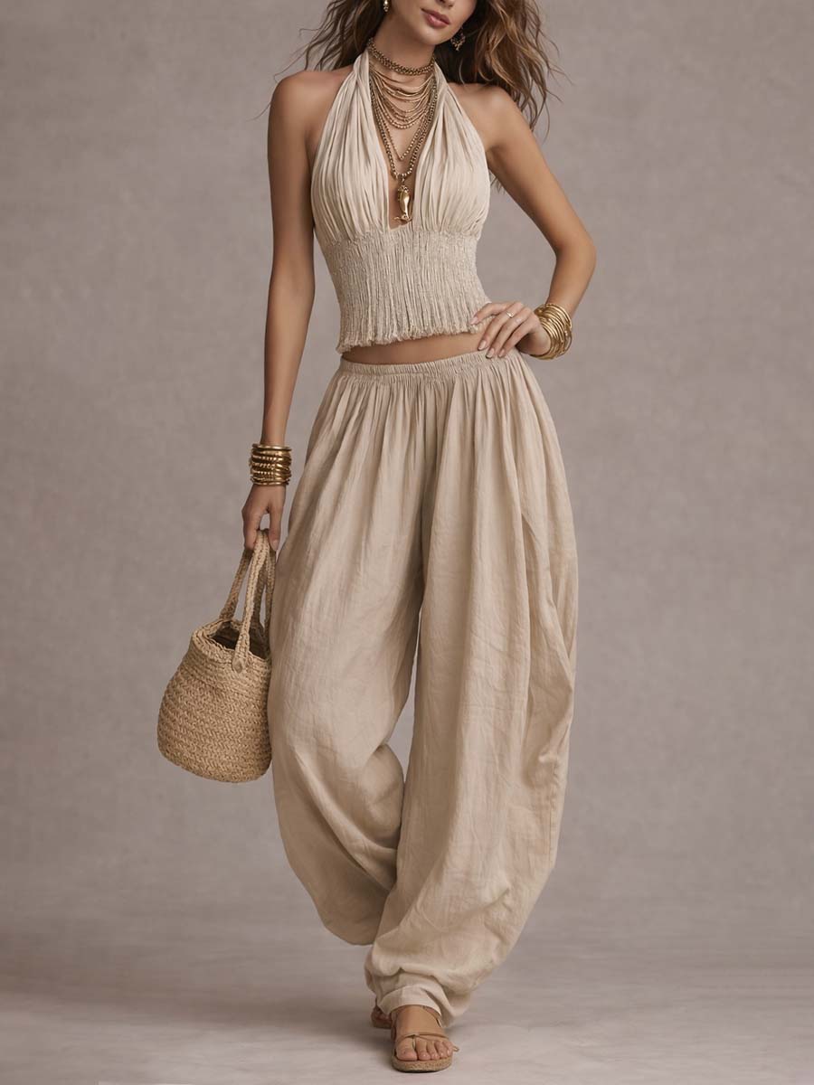 Women's Bohemian Halter Top & Harem Pants Set – product view | Hensley London