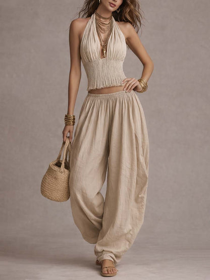 Women's Bohemian Halter Top & Harem Pants Set – product view | Hensley London