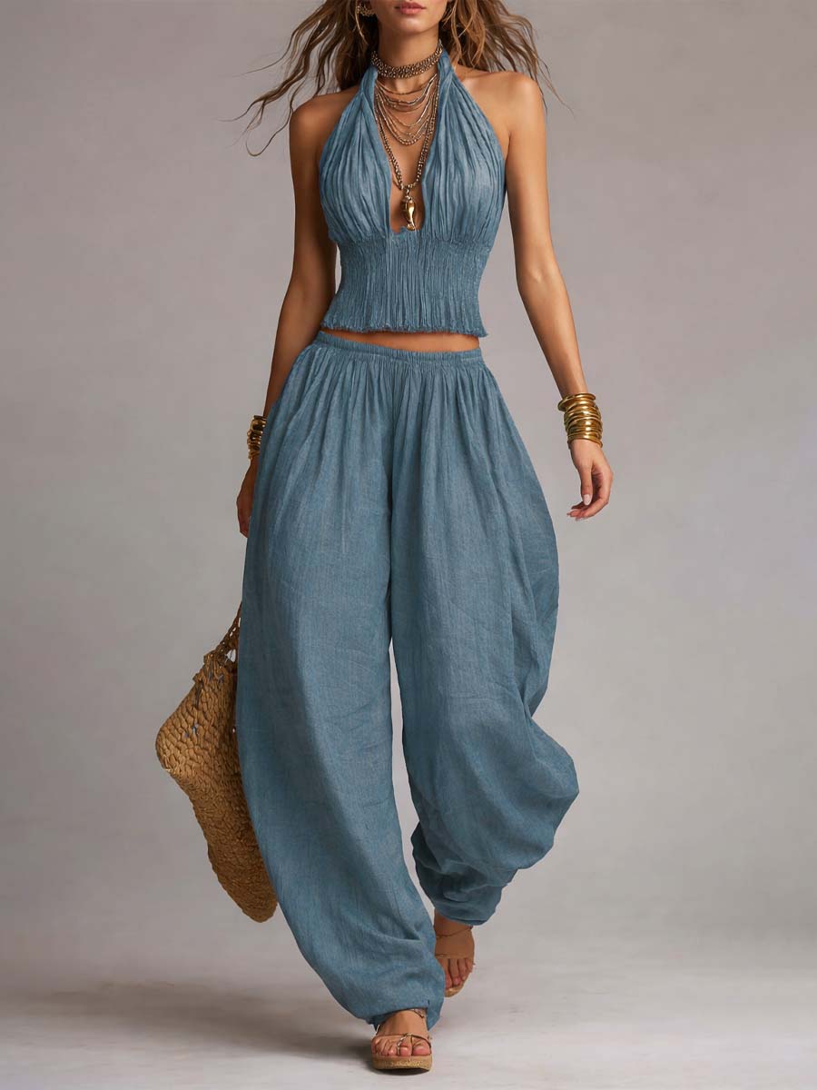 Women's Bohemian Halter Top & Harem Pants Set – product view | Hensley London