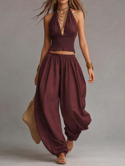 Women's Bohemian Halter Top & Harem Pants Set – product view | Hensley London
