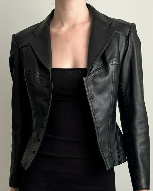 Dare Women's Slim-Fit Jacket | Cropped Leather with Notch Collar 2