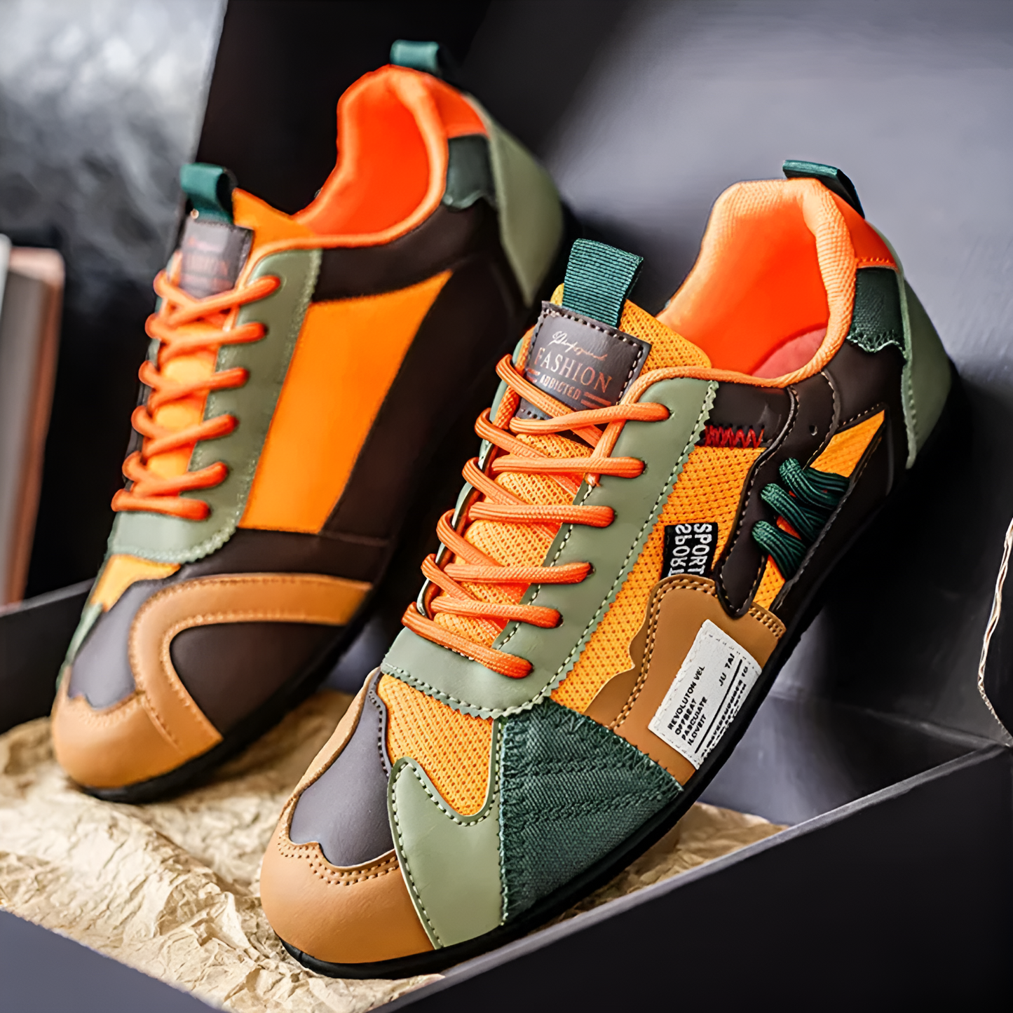 Men's Faux Leather Retro Runner Trainers