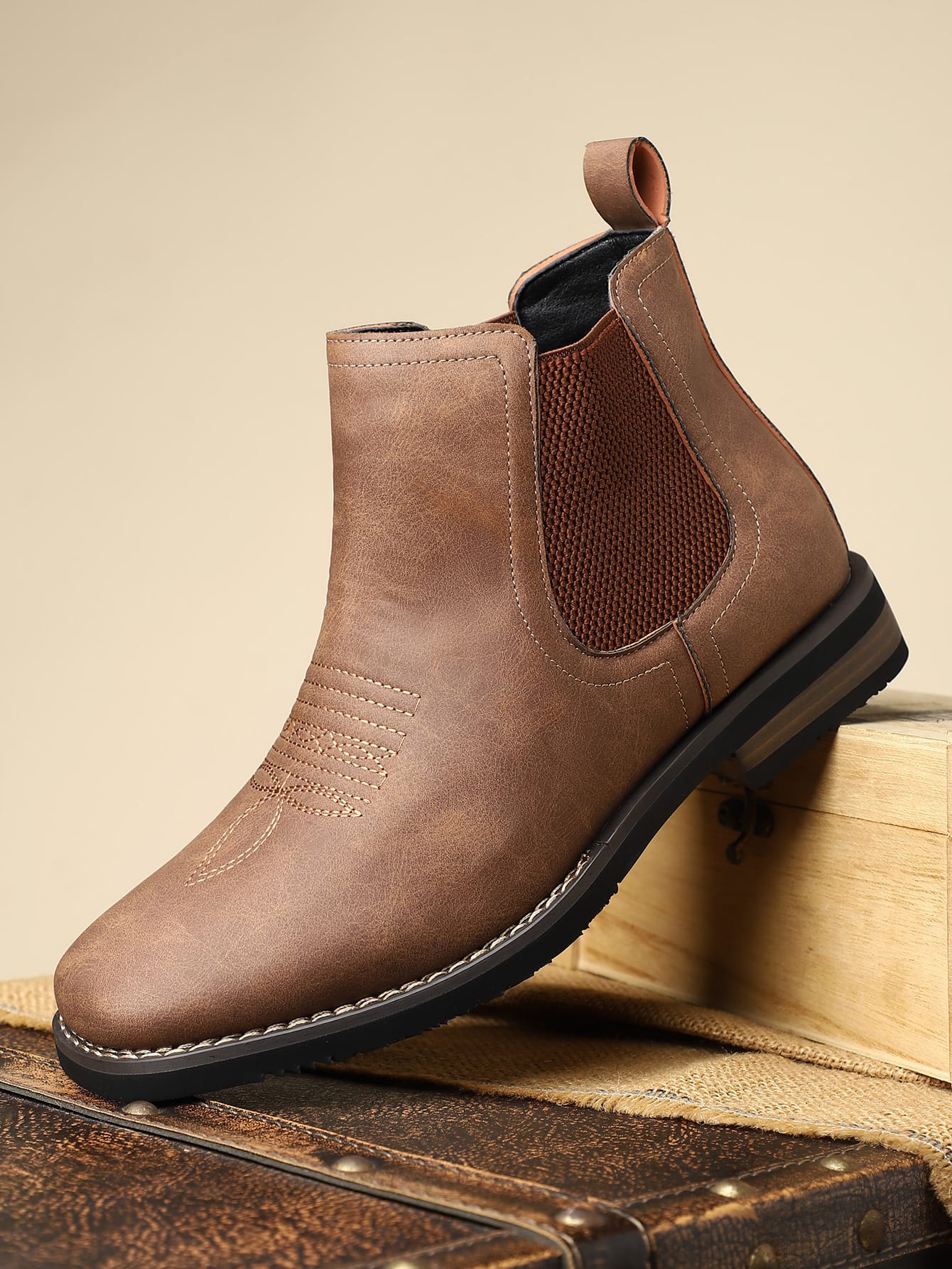 Men's Leather Chelsea Boots in Brown – front view | Hensley London