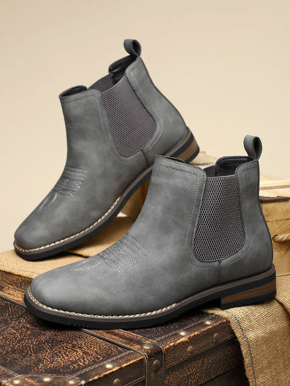Men's Leather Chelsea Boots in Gray – front view | Hensley London