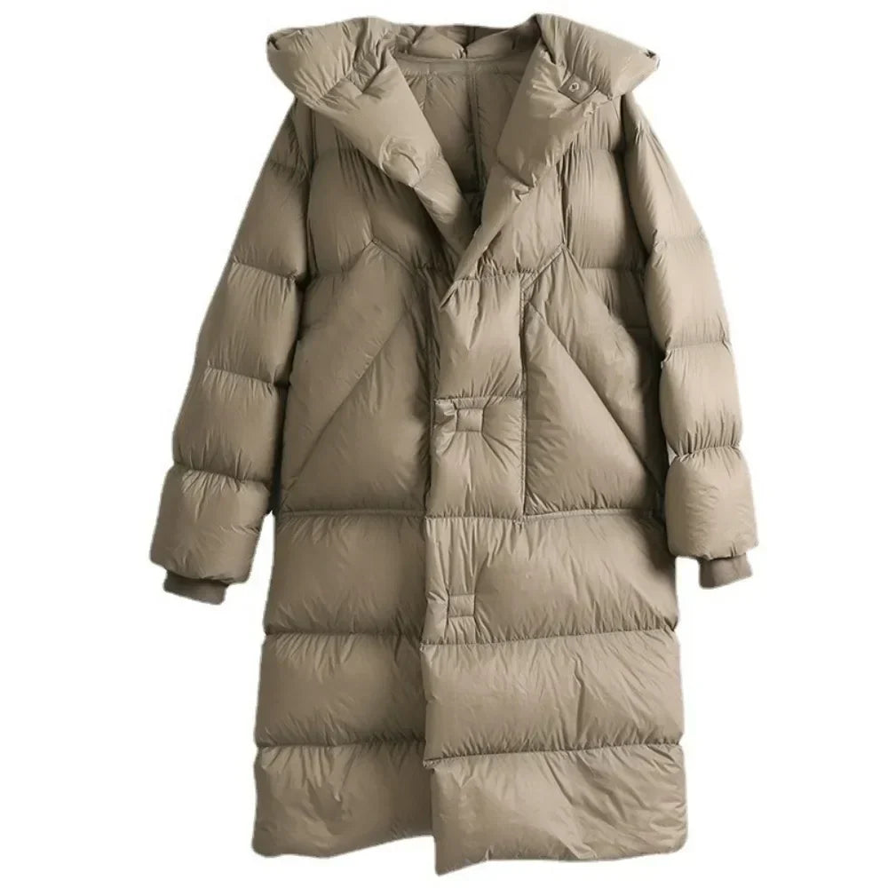 Women's Hooded Belted Long Down Puffer Coat – additional product view | Hensley London