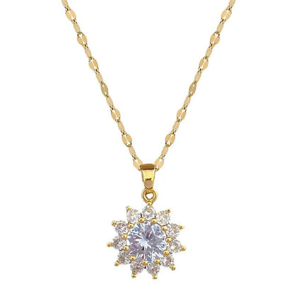Dazzling Sunflower Floral Jewelry Set - Necklace and Earring Set with Zircon Accents in Gold Plated Design