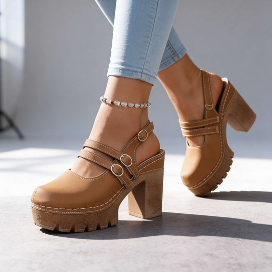 Women's Platform Slingback Buckle Heels – main view | Hensley London