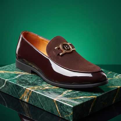 Men's Patent Leather Loafers – Two-Texture Gold Accent