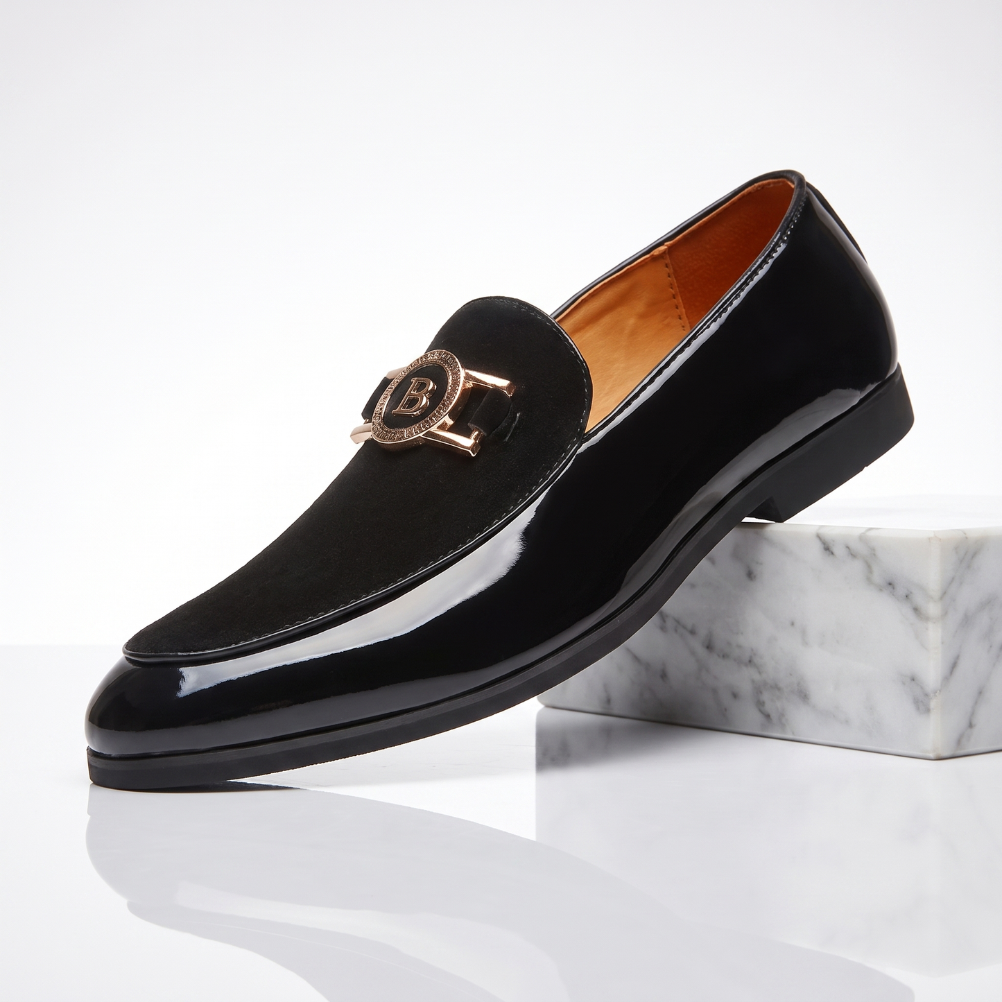 Men's Patent Leather Loafers – Two-Texture Gold Accent