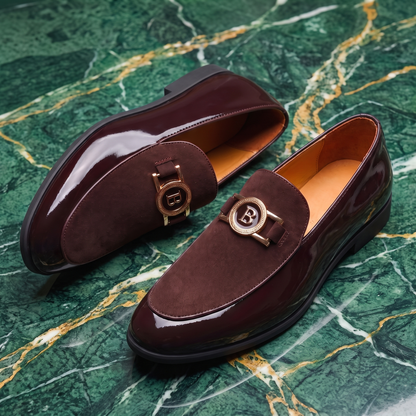 Men's Patent Leather Loafers – Two-Texture Gold Accent
