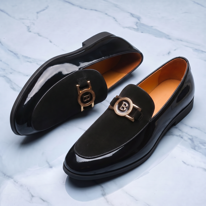 Men's Patent Leather Loafers – Two-Texture Gold Accent