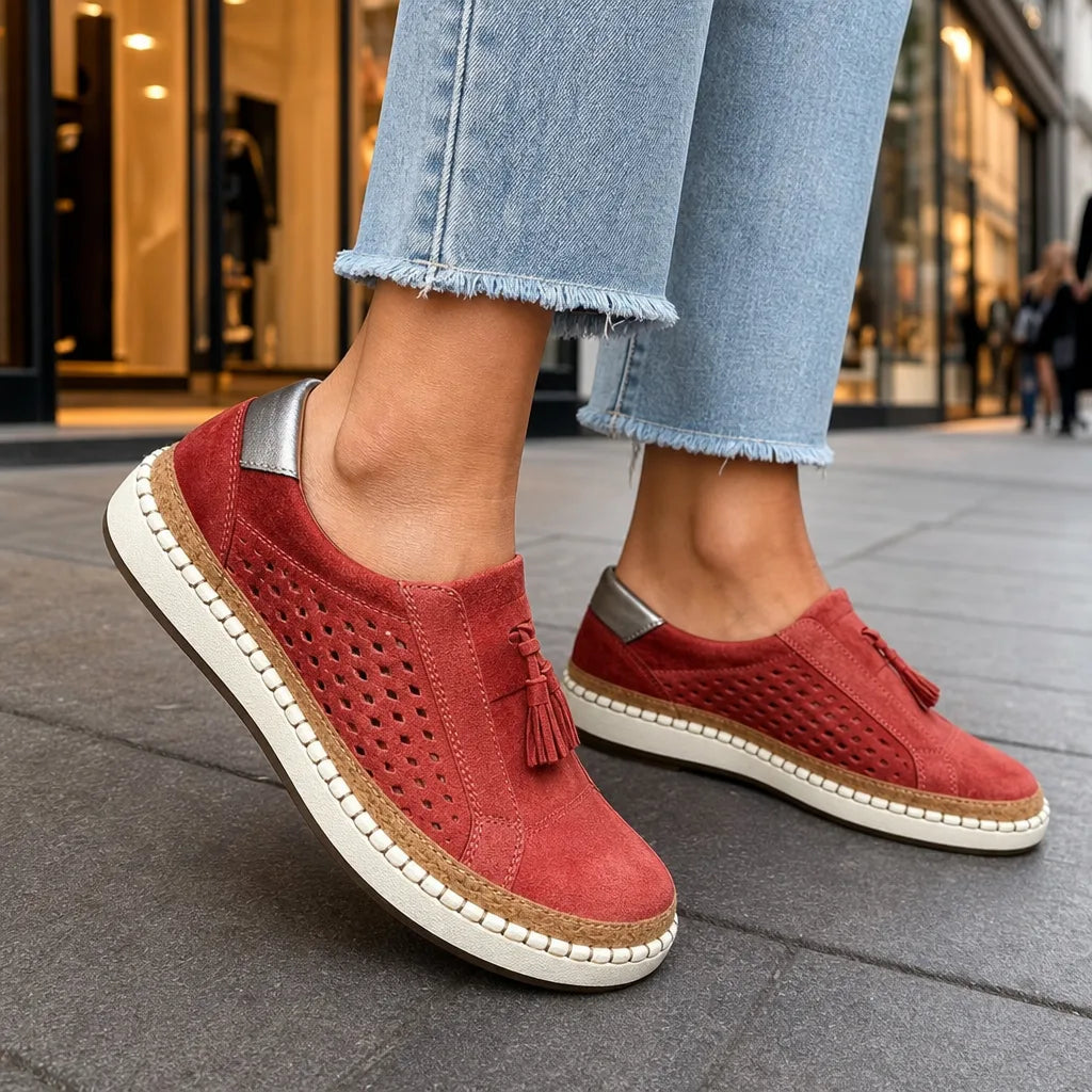 Women's Tassel Slip-On Loafers in Green – front view | Hensley London
