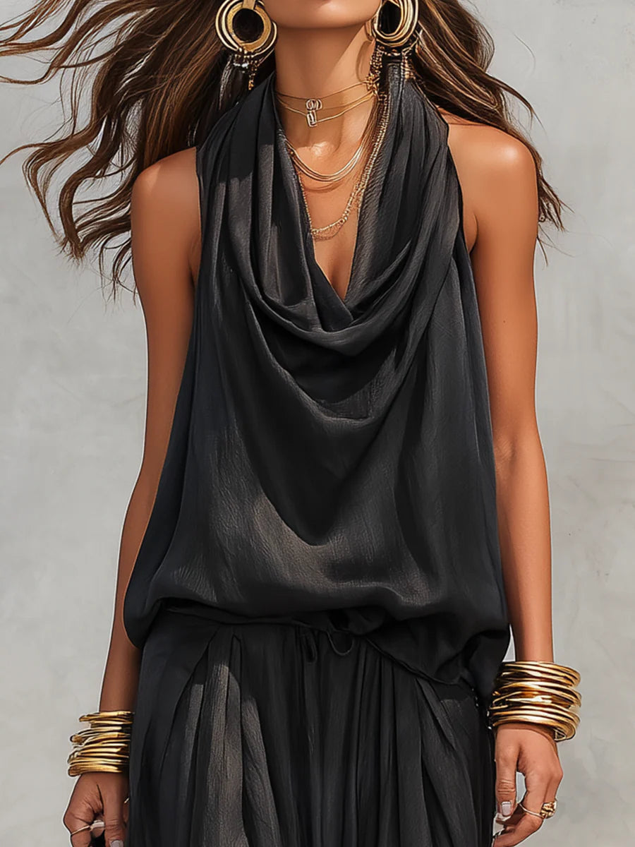 Women's Halter Two-Piece Set with Wide-Leg Trousers
